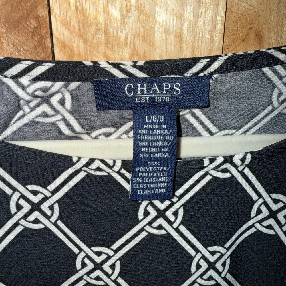 Chaps Black and White Geometric Long Sleeve Dress - Picture 2 of 10